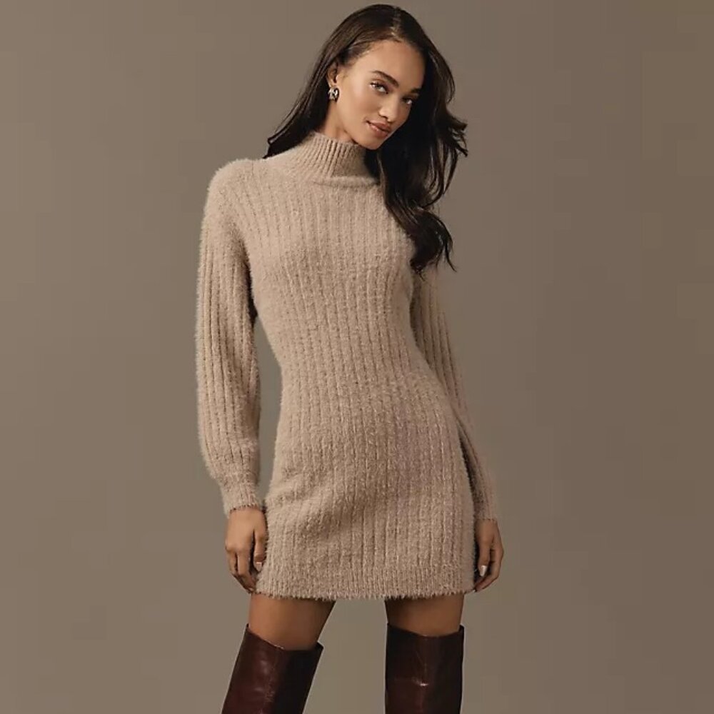 Flat White Turtleneck Sweater Dress
